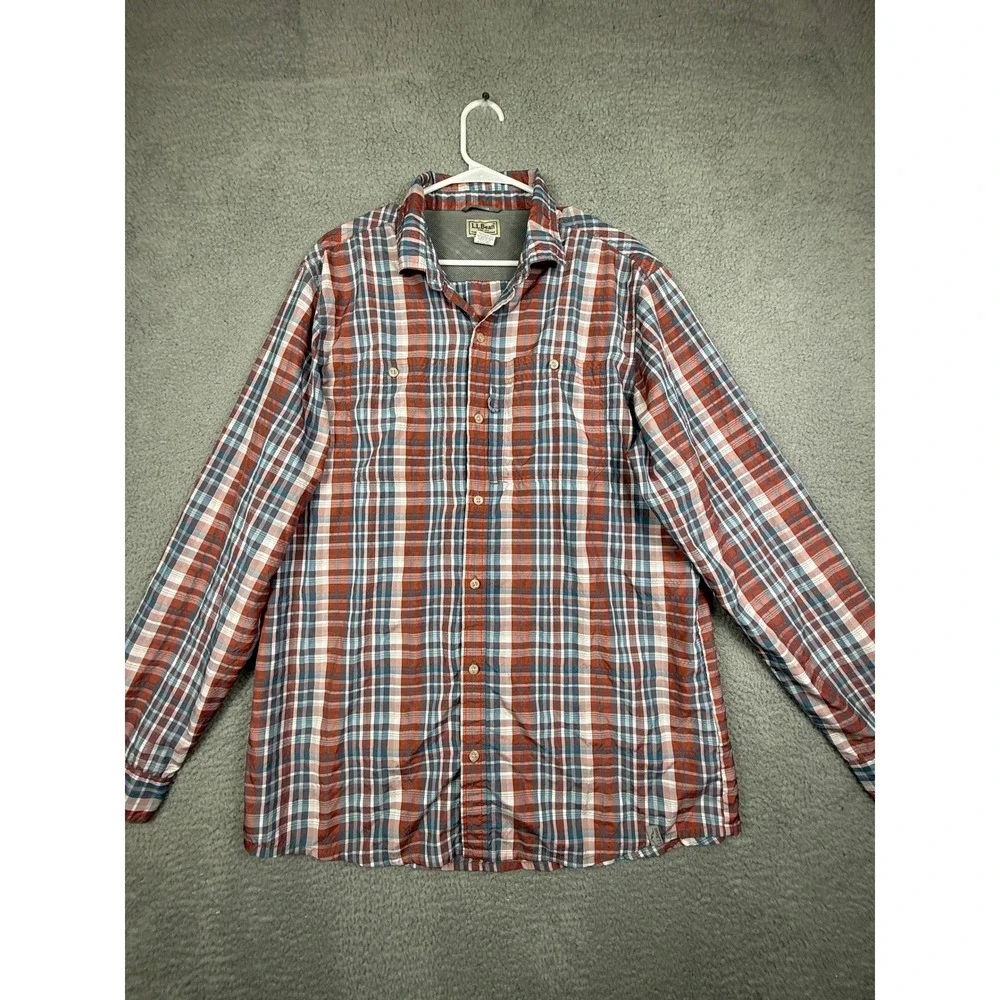 L.L. Bean Performance Mens L-Tall Plaid Button Up Long Sleeve Outdoor‎ Casual